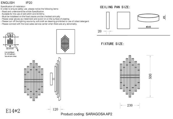 Настенный светильник Crystal Lux Saragosa AP2 Brass/Transparente