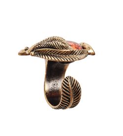 AM-2665 Кольцо «Винтажный лист» (латунь, янтарь)