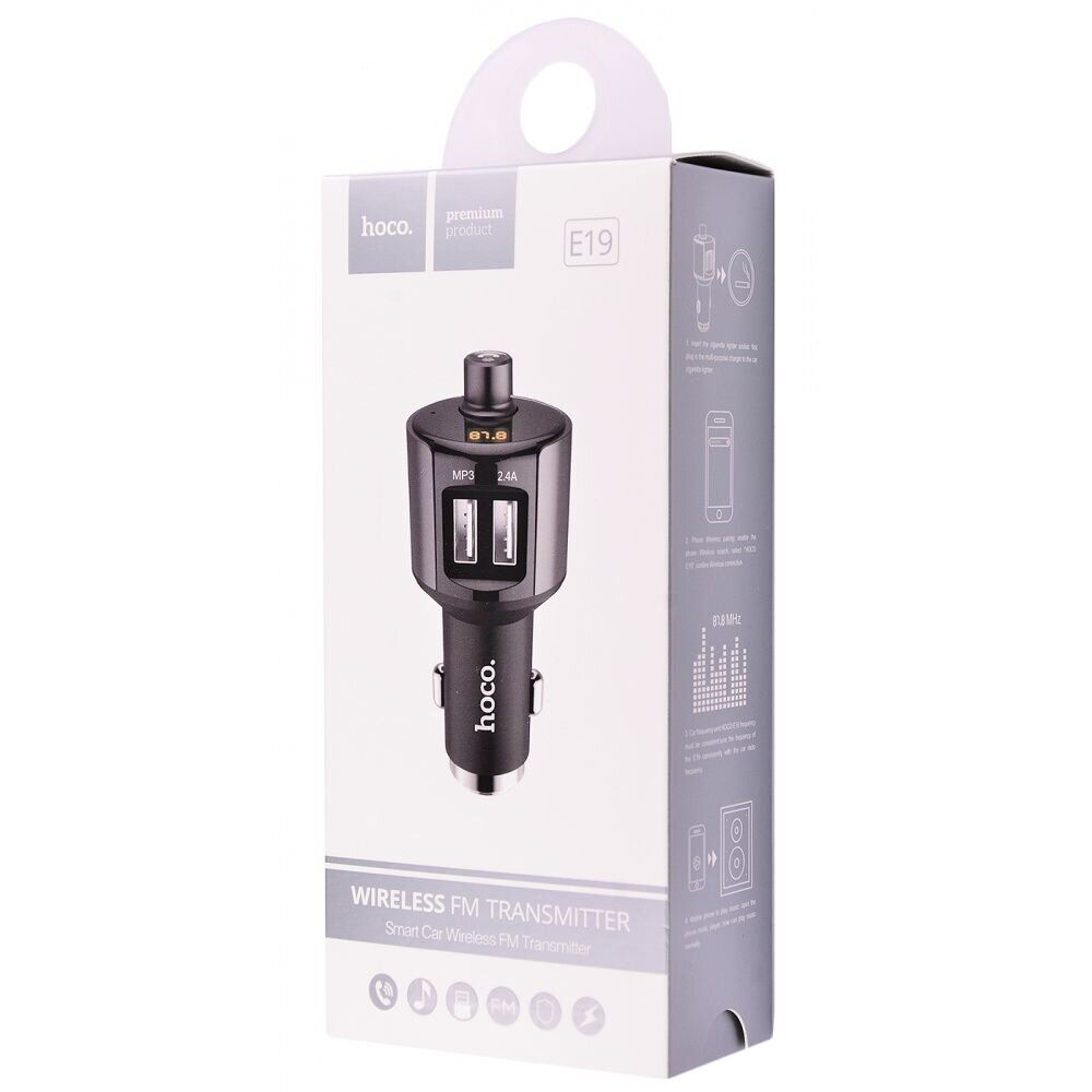 Автомобильное зарядное устройство USB Hoco E19 (2 порта, FM модулятор, Bluetooth) Серый