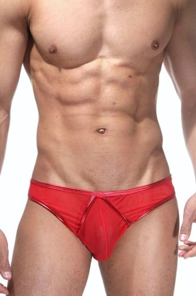 Мужские трусы-слипы с блестящей окантовкой (Размер: S-M) (Цвет: красный)