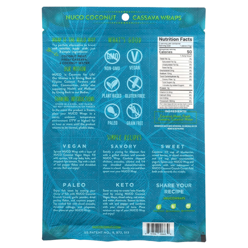 NUCO, Обертывания с кокосом и маниокой, более мягкий кокос, 5 штук, 1,94 унции (55 г)