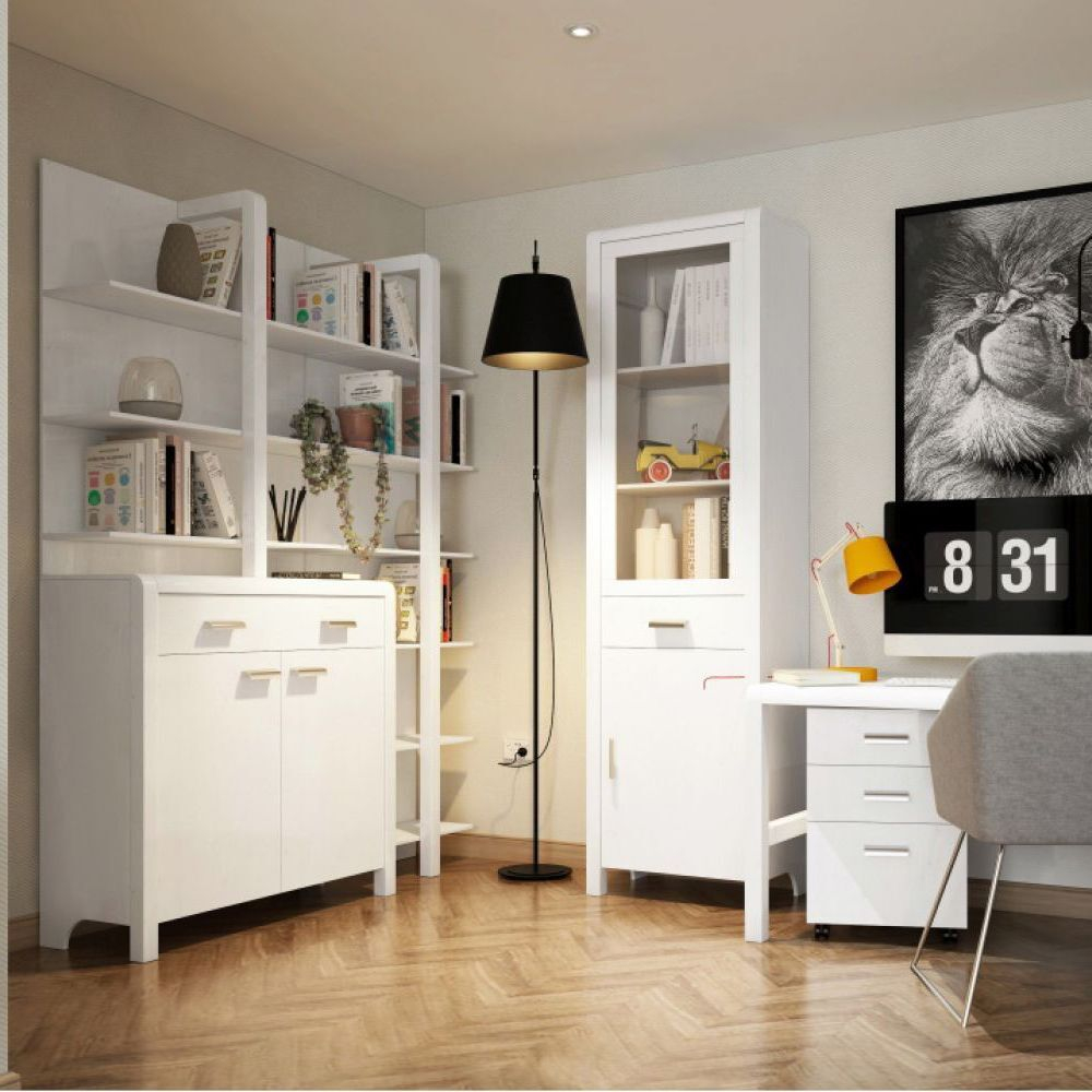 Комод Мадейра из массива сосны с дубовыми ручками, белый