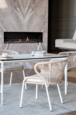 "Малага" обеденная группа на 4 персоны со стульями "Милан", каркас белый, роуп бежевый