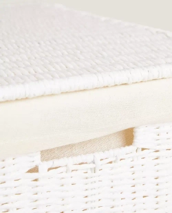 ZARA HOME ПРЯМОУГОЛЬНАЯ КОРЗИНА ДЛЯ БЕЛЬЯ С ТЕКСТИЛЬНОЙ ПОДКЛАДКОЙ, БЕЛЫЙ