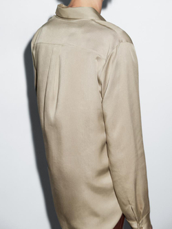Massimo Dutti Рубашка свободного кроя с рубашечным воротником, бежевый