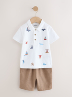 Поло и шорты в комплекте для мальчика Next AG8-738, Белый, Коричневый