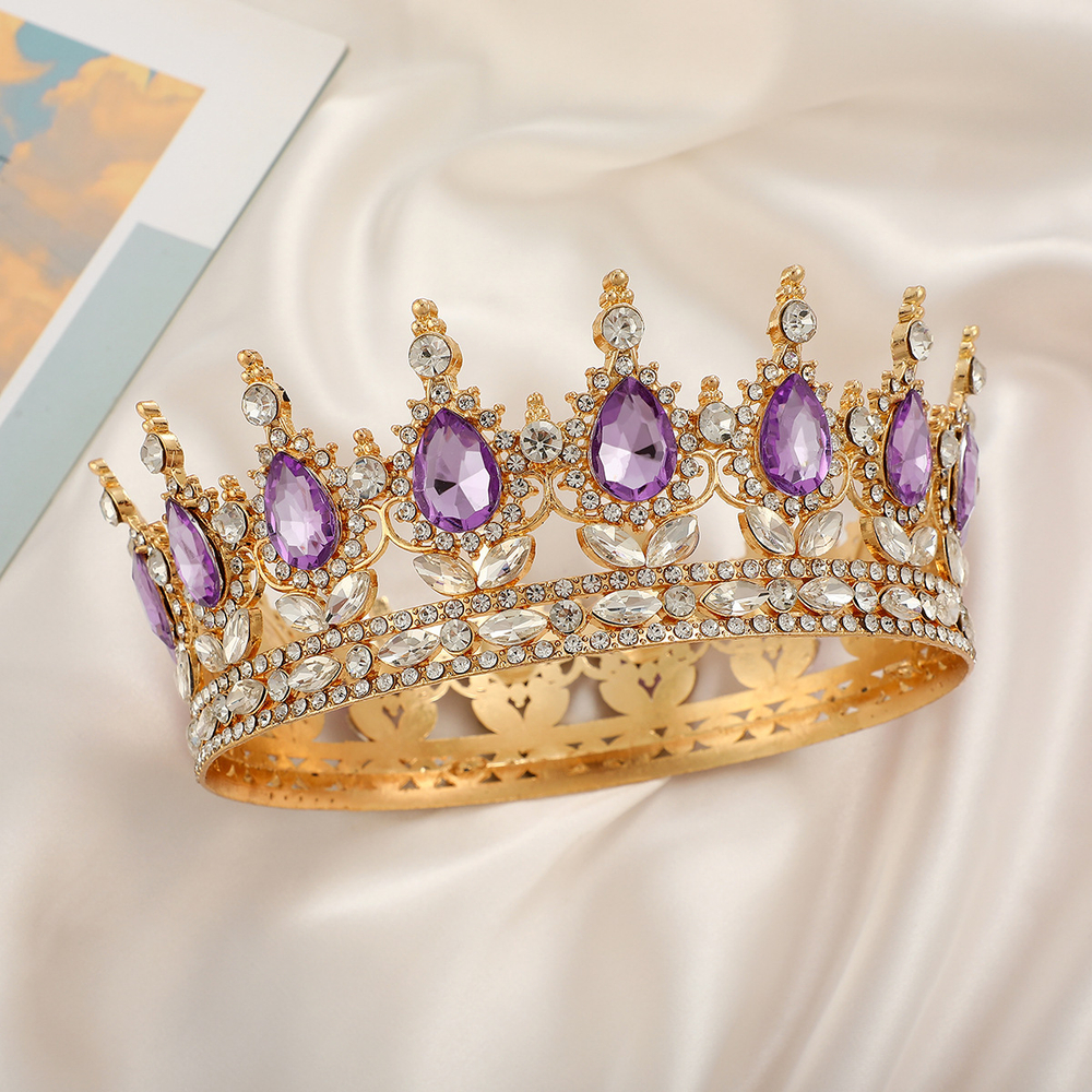 Декоративная корона на торт, золото (Сиреневые камни)