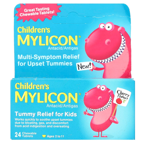 Mylicon, Children's Mylicon, средство для облегчения живота для детей, возраст 2–11 лет, вишня`` 24 жевательные таблетки
