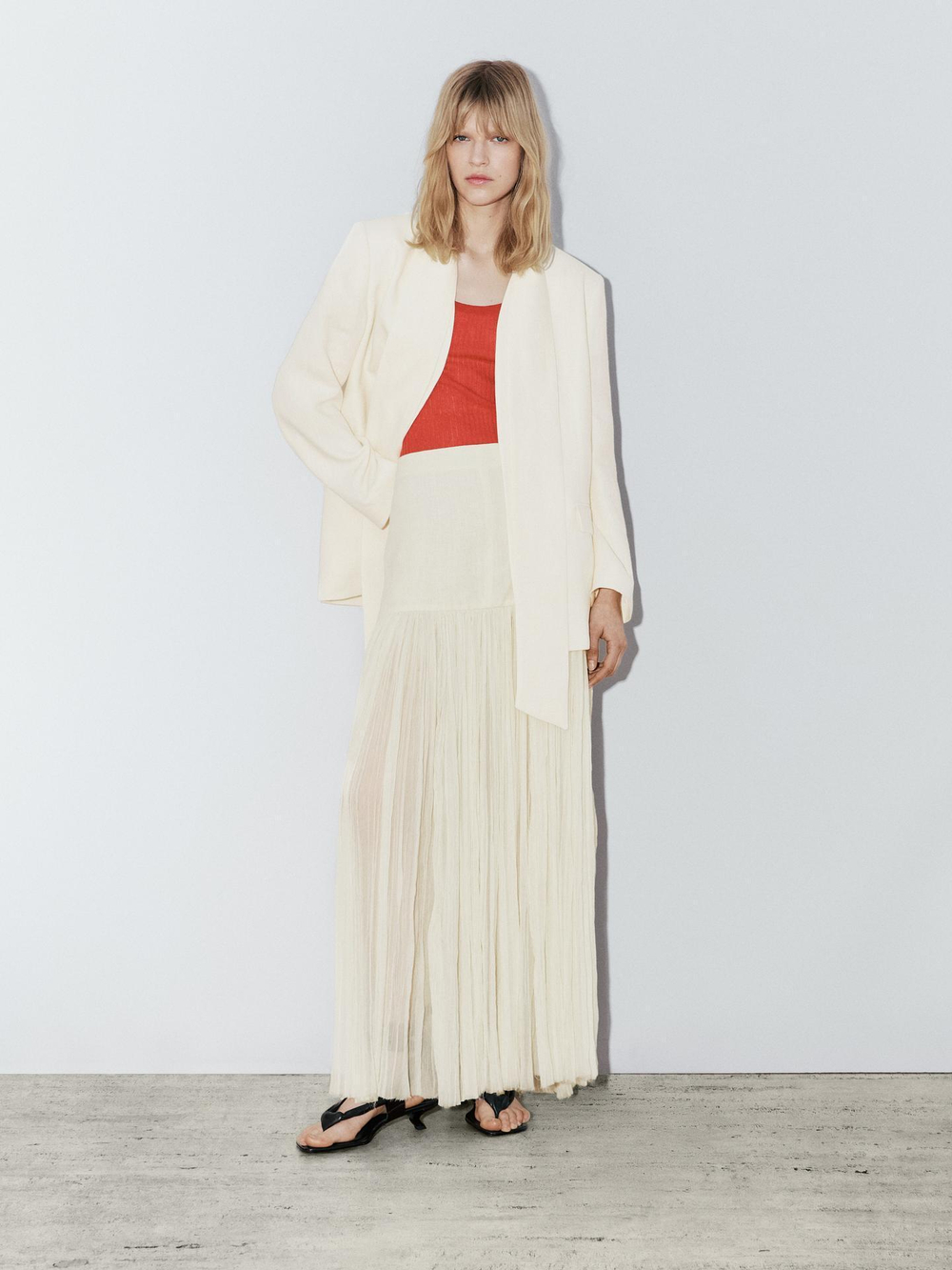 Massimo Dutti Длинная юбка-кушак из смеси шелка, натуральный