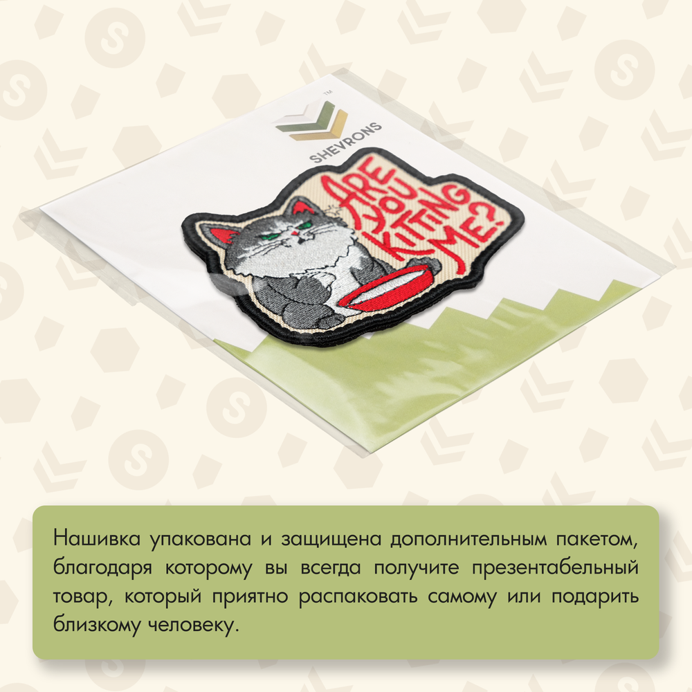 Нашивка на одежду, патч, шеврон на липучке "Are you kitting me?" 8,8х7 см