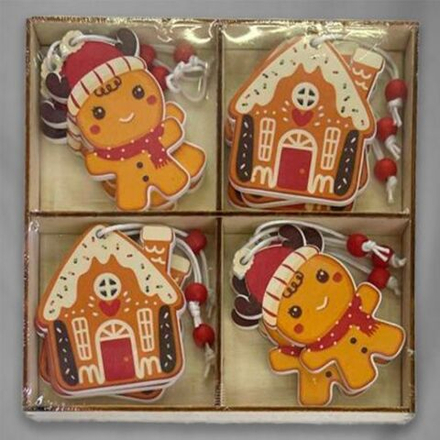 Набор подвесных украшений 12шт, 5,5см "Пряничные домики" дерево