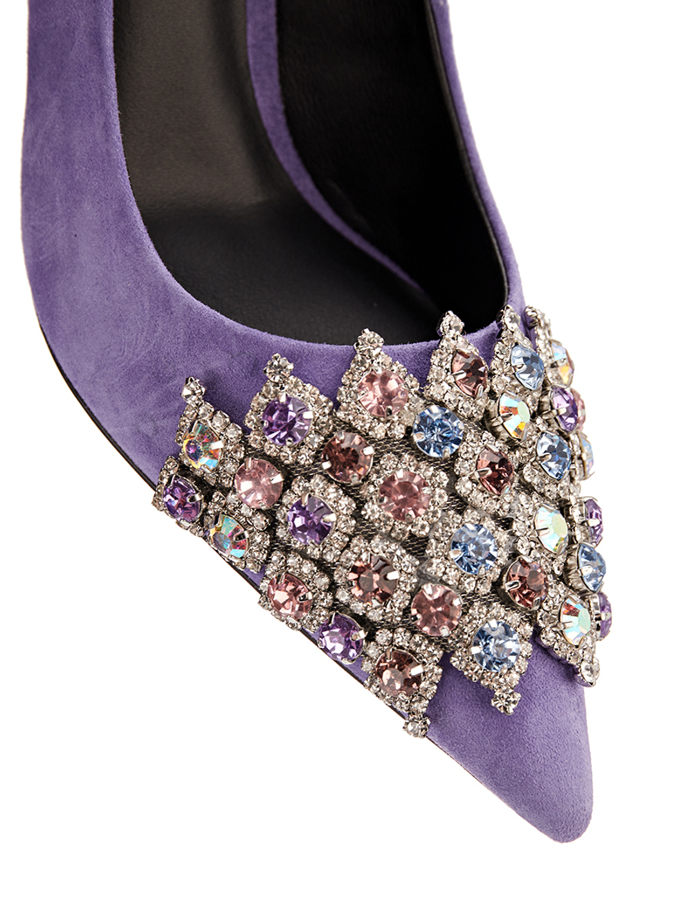 Женские замшевые сиреневые туфли с камнями