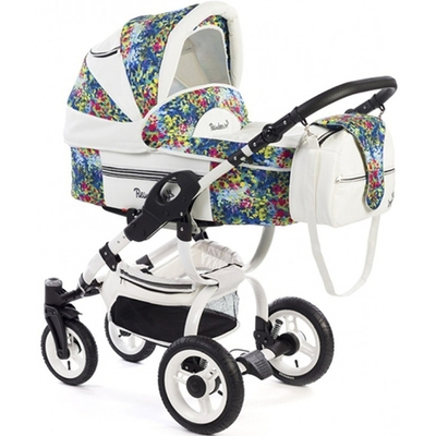Детская коляска Reindeer City Lily 2 в 1, эко-кожа (Белый/с узором)
