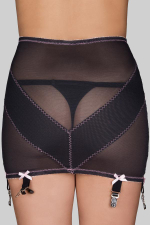 Полупрозрачный широкий пояс для чулок с бантиками (Размер: XL) (Цвет: черный с розовым)