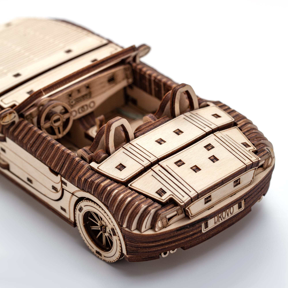 Сборная деревянная модель Родстер 007 от DROVO - Деревянный конструктор, сборная механическая модель, 3d пазл