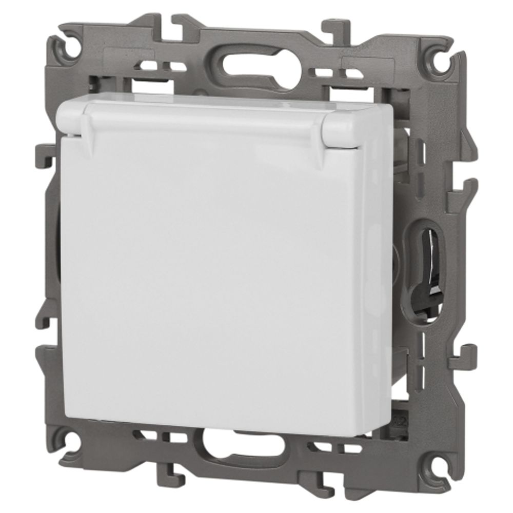 14-2103-01 ЭРА Розетка 2P+E Schuko со шторками с крышкой, 16A-250В, IP20, Эра Elegance, белый