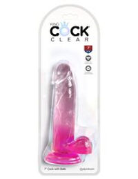 Розовый фаллоимитатор с мошонкой на присоске 7’’ Cock with Balls - 20,3 см.