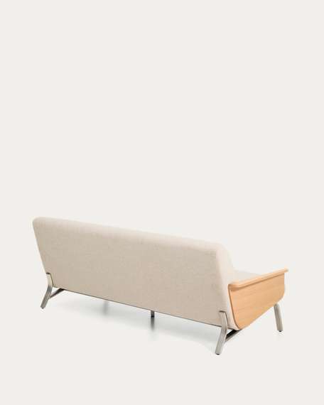 Трехместный диван Amsen, бежевый с подлокотниками из шпона дуба