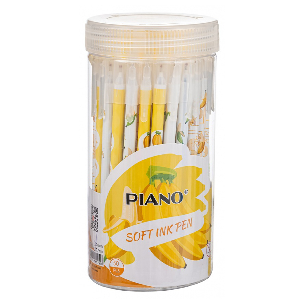 Ручка шариковая, масляная, Piano, синие чернила, серия "PIANO БАНАНЫ", цветной корпус, 50 шт