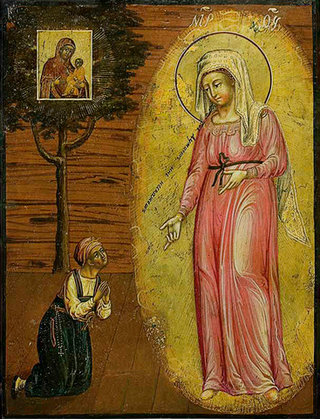 Оконская икона Божией Матери деревянная на левкасе