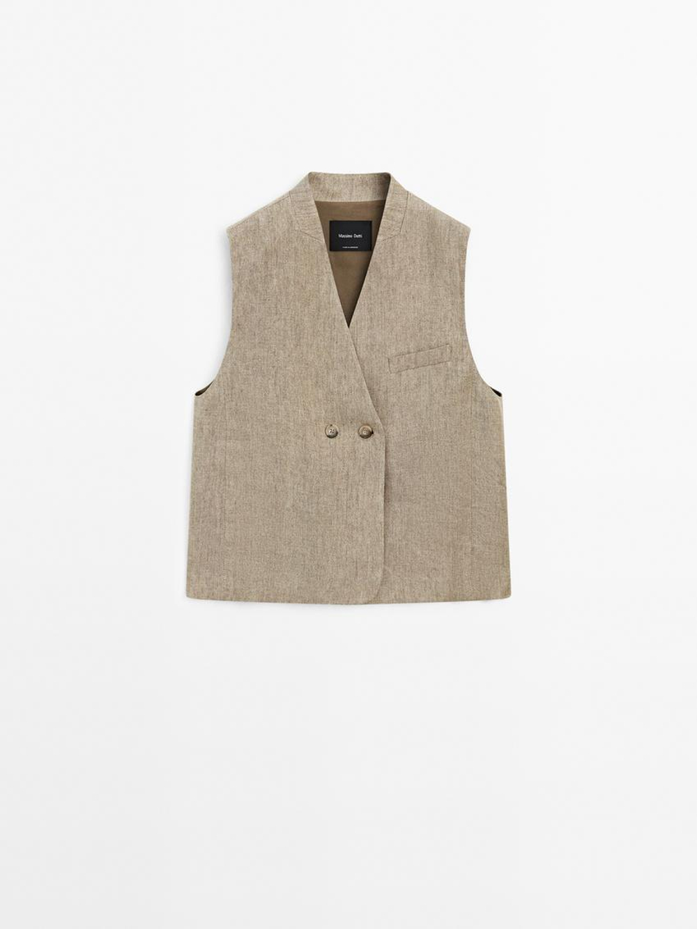 Massimo Dutti Жилет из смесового льна, бежевый