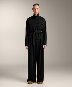 OYSHO Брюки с широкими штанинами и складками на поясе, черный