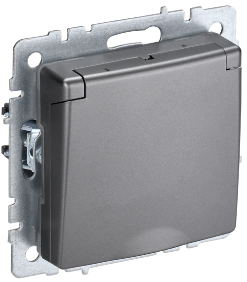BRITE Розетка 1-местная с заземлением с защитными шторками и крышкой 16А IP44 РСбш10-3-44-БрС сталь IEK