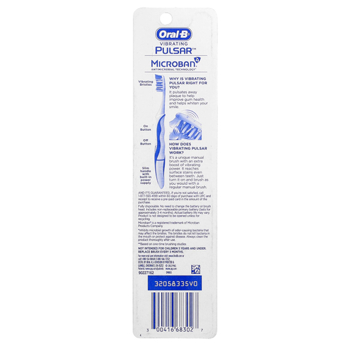 Oral-B, Vibrating Pulсар™, зубная щетка на батарейках, средний размер, 2 шт.