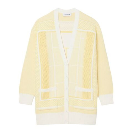 Женская теннисная куртка Lacoste Tennis Court Jacquard Long - white/yellow