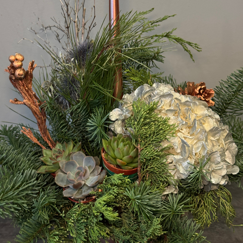 Рождественская композиция с суккулентами и свечой