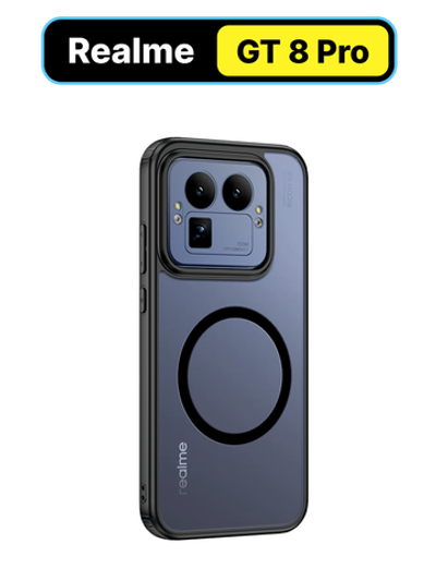 Чехол с Магсейф для Realme GT 8 Pro прозрачный матовый с черным бортом WLONS