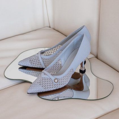 Туфли из натуральной кожи с вставками из сетки серо-голубого цвета