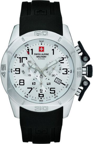 С ремешком Мужские наручные часы с черным силиконовым ремешком Swiss Alpine Military 7063.9833 chronograph 45mm 10ATM