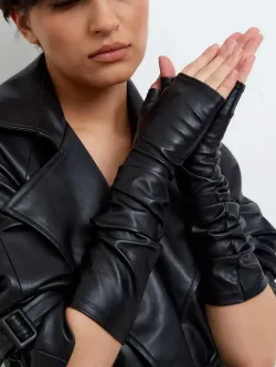 Перчатки длинные без пальцев кожаные