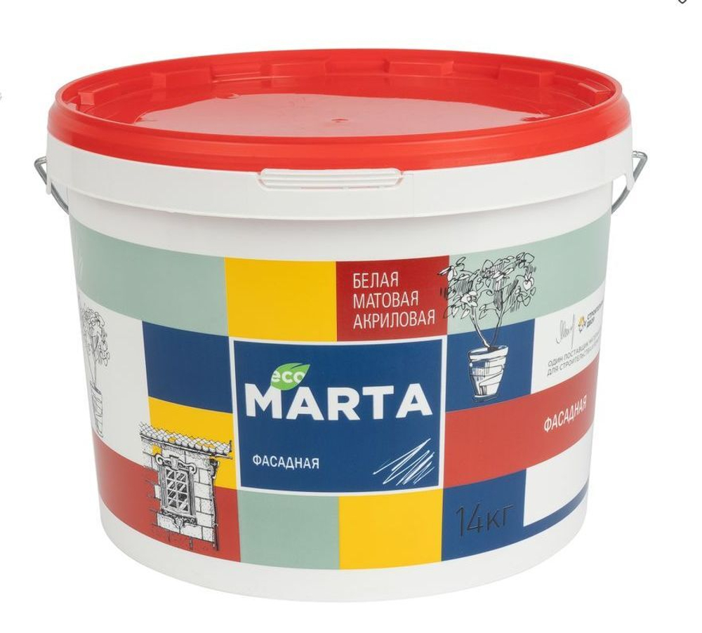 Краска фасадная MARTA Eco белая база А 14 кг