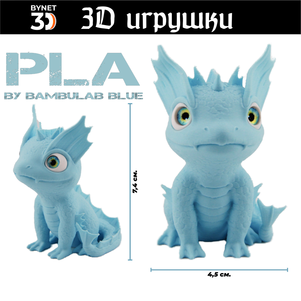 Дракон водяной, стеклянные глаза, PLA blue