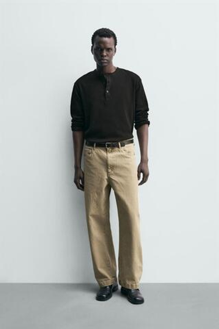 ZARA БРЮКИ STRAIGHT FIT ВЫСТИРАННЫЕ, БЕЖЕВЫЙ