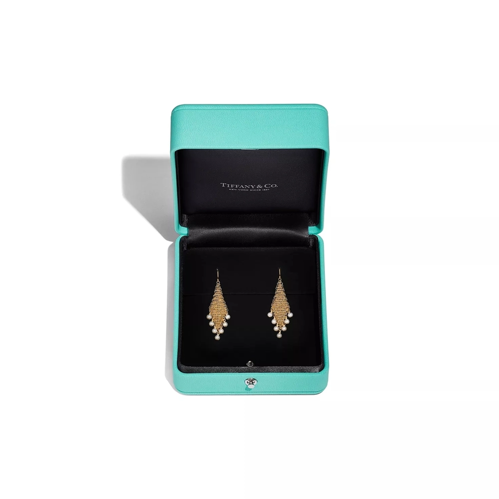 Серьги из жёлтого золота 18k с жемчугом, Tiffany 💠mesh