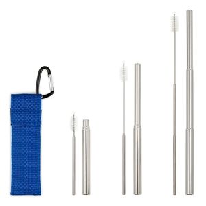 Трубочка металлическая складная с ёршиком в синем чехле
