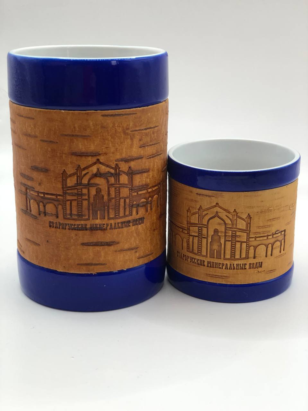 Кружка малая фарфоровая без ручки с берестой. Коллекция "Старая Русса"