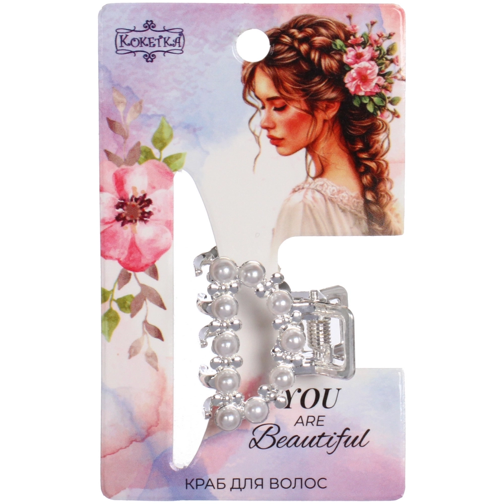 Заколка - краб для волос на блистере 1шт «PREMIUM», тоскана, цвет серебро и золото, 2.5*2.6см