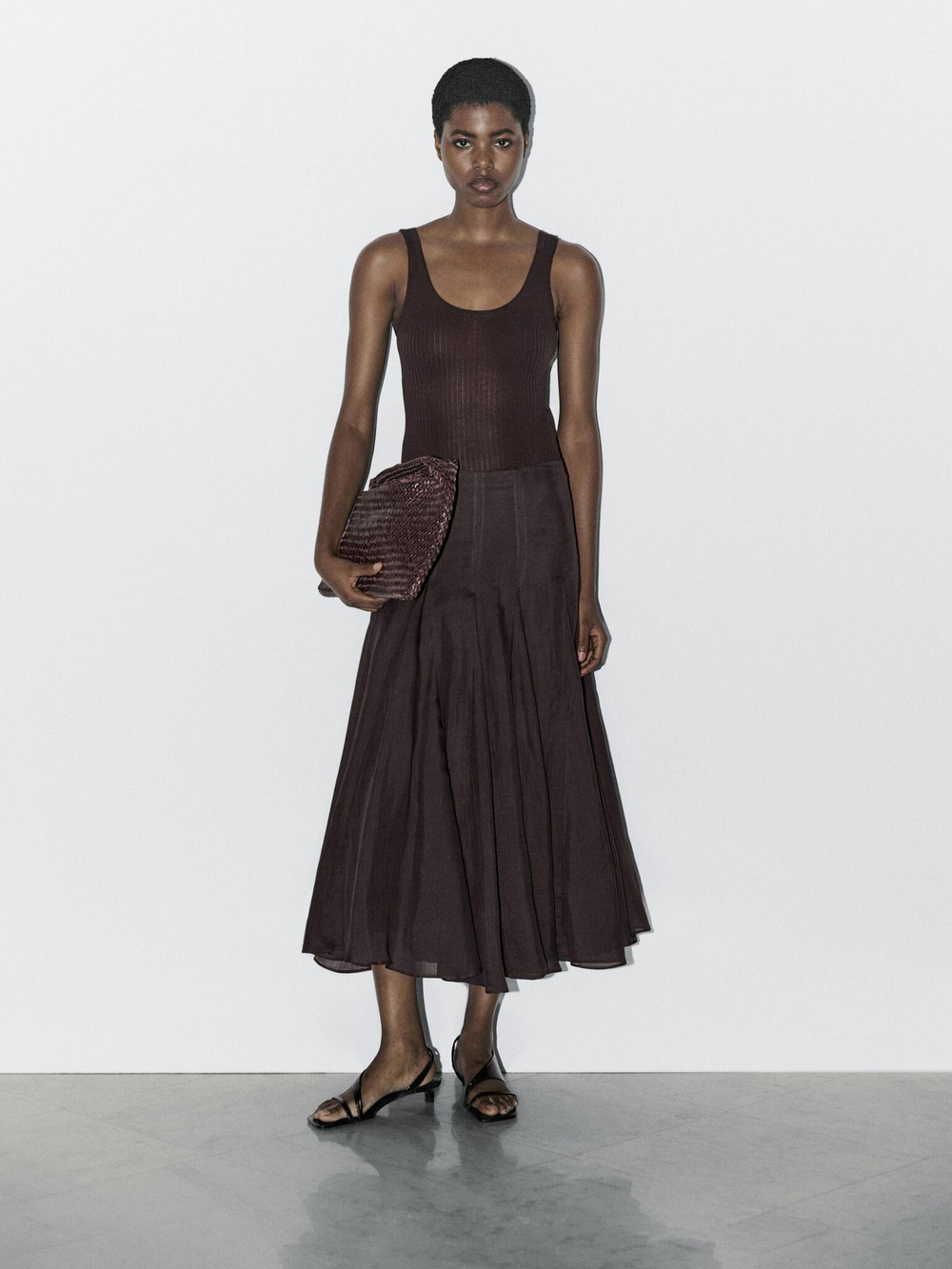 Massimo Dutti Юбка миди из 100% рами с клиньями – STUDIO, сиреневый