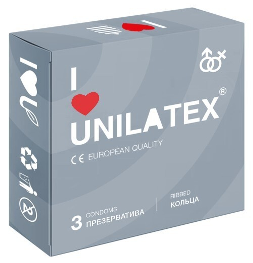 ПРЕЗЕРВАТИВЫ UNILATEX "RIBBED" с рифленой поверхностью, 3 шт