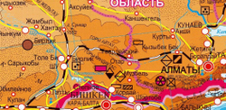 Физическая карта Казахстана (рус./каз. яз.). Плакат. м 1:3 000 000. Размер 70*100 см. (2024г.) Ламинированная