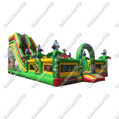 Надувной батут "Джунгли малый" с птичками на столбиках, размер 10*7*5 м