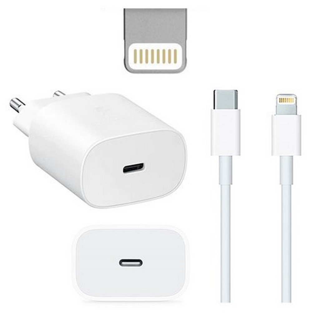 Сетевой адаптер питания USB-C 20W + кабель Type-C-Lighting 14 Pro Max с лого (белый)