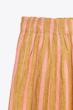 ZARA БРЮКИ ИЗ СМЕСОВОГО ЛЬНА В ПОЛОСКУ — ZW COLLECTION, КОРИЧНЕВЫЙ / РОЗОВЫЙ