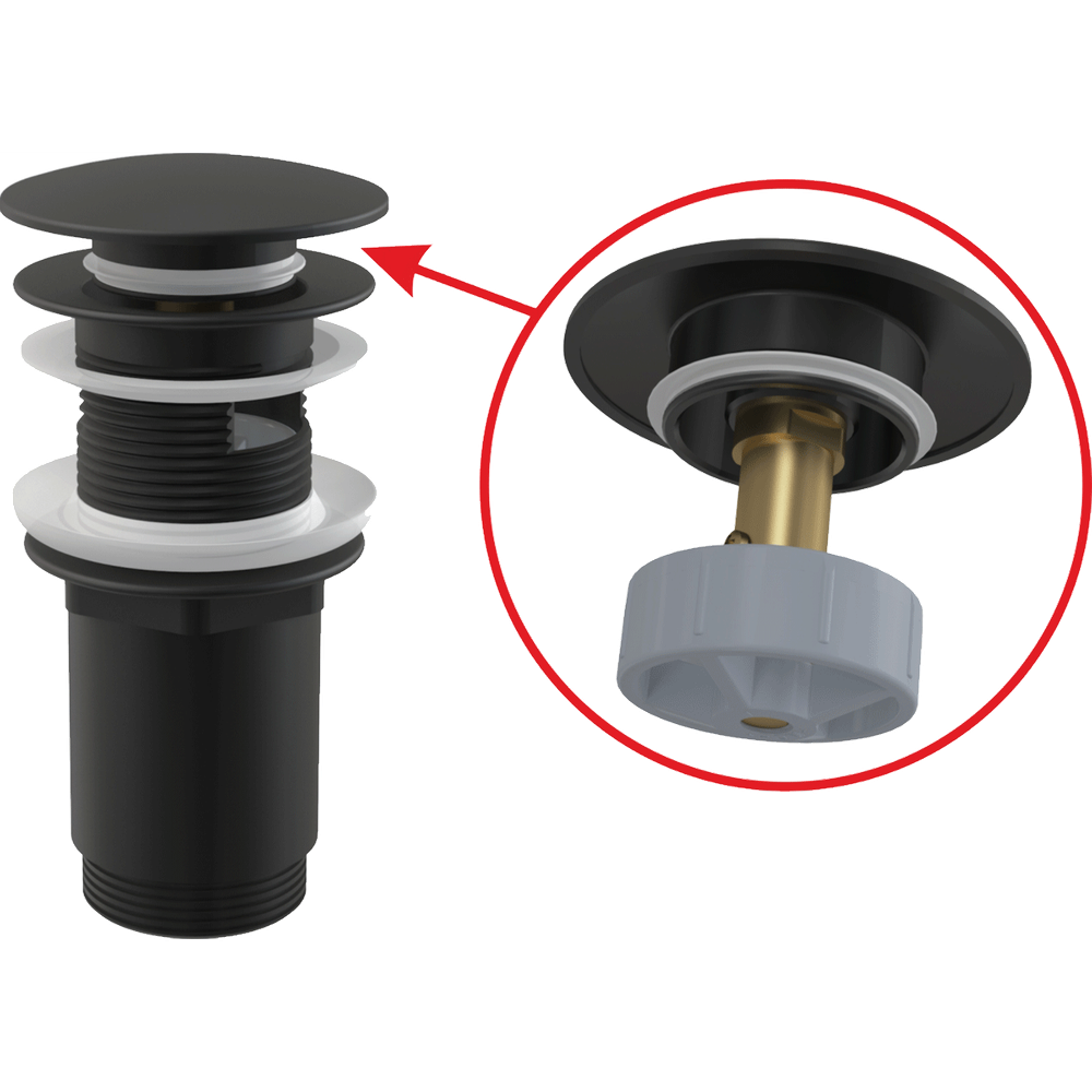 A392 BLACK Донный клапан сифона для умыв. click/clack 5/4", ц-мет. с переливом и большой загл черный