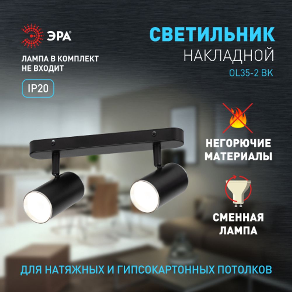 Светильник настенно-потолочный спот ЭРА OL35-2 BK MR16 GU10 IP20 черный хром