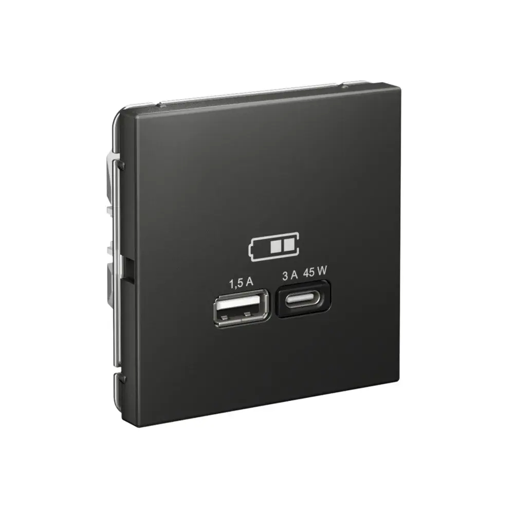 ARTGALLERY USB РОЗЕТКА A + тип-C 45Вт высокоскор.заряд. QC, PD, механизм, БАЗАЛЬТ